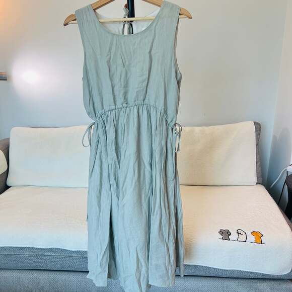 Basic House Sage Green Cotton Blend Midi Dress – Size S (Adjustable Waist) - Picture 1 of 7